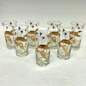 - Mid Century Modern set of 7  5.5” H glasses with Canadian Geese